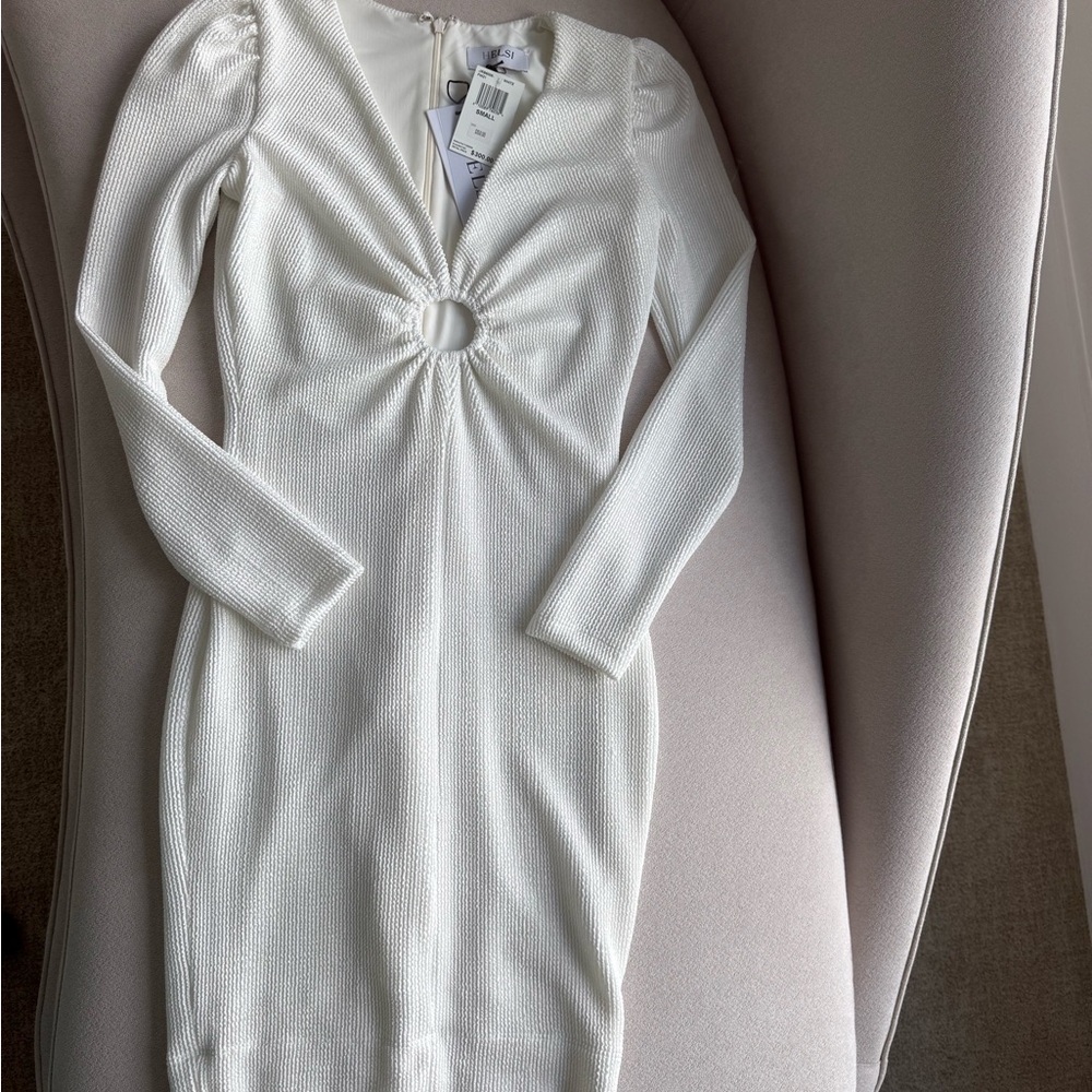 Helsi Womens Keyhole V-Neck Sheath Dress Small NWT Long Sleeves White Above Knee - Picture 2 of 6
